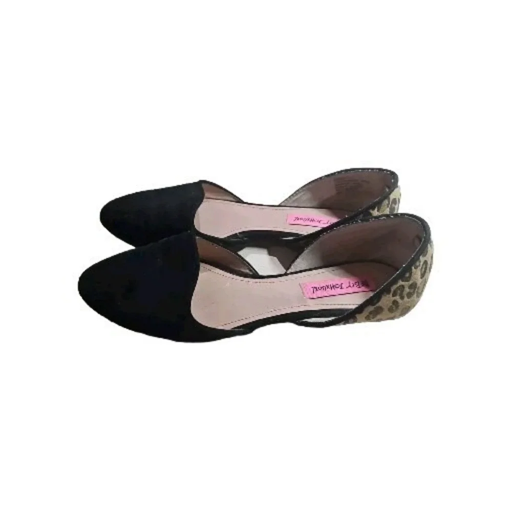 Betsey‎ Johnson Cocoh D'Orsay Flats 7.5 Black Suede Balletcore Cheetah Print 18G